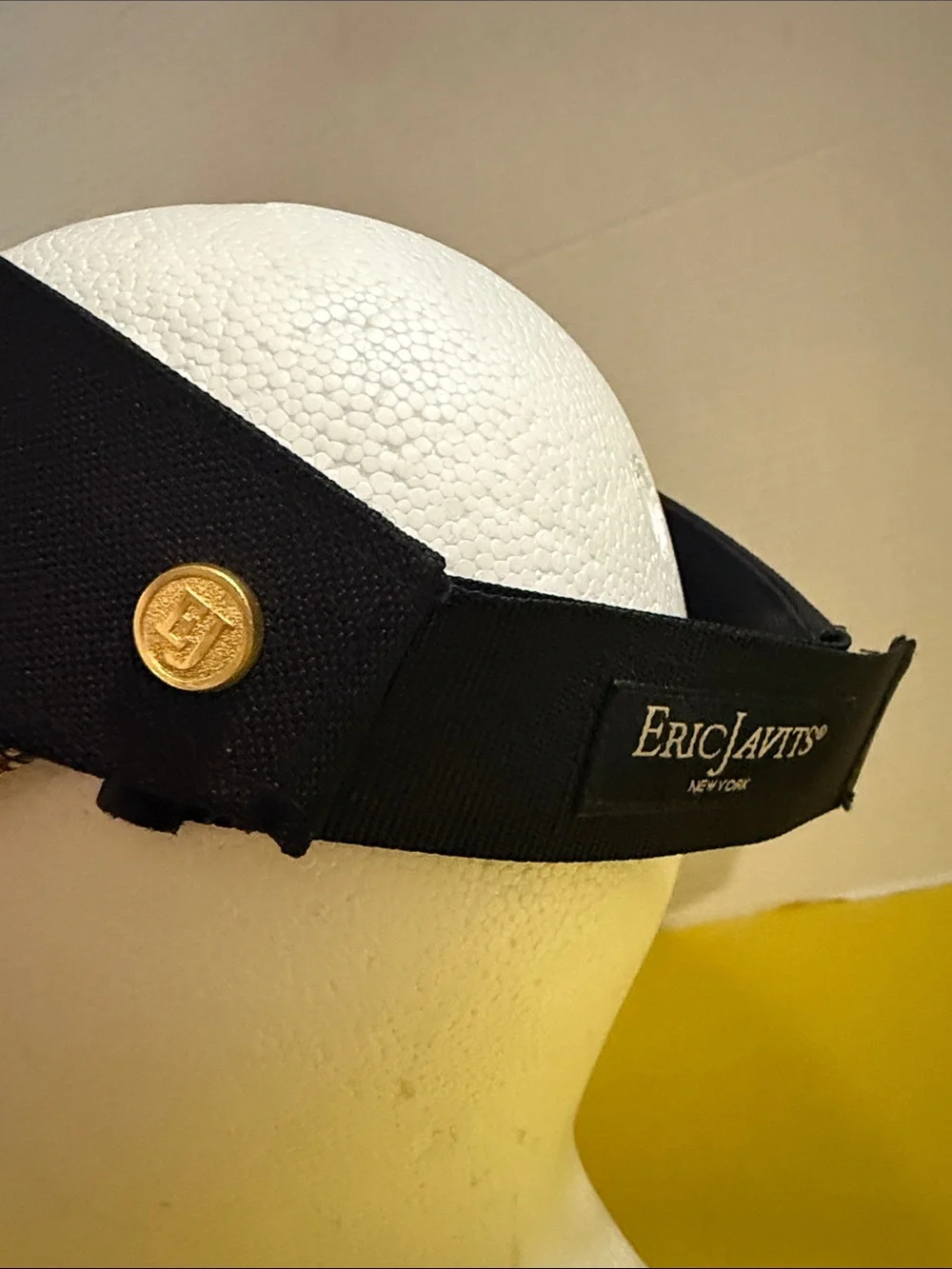 Eric Javits Black Band and Natural Straw Visor with Gold Accent - Picture 2 of 5
